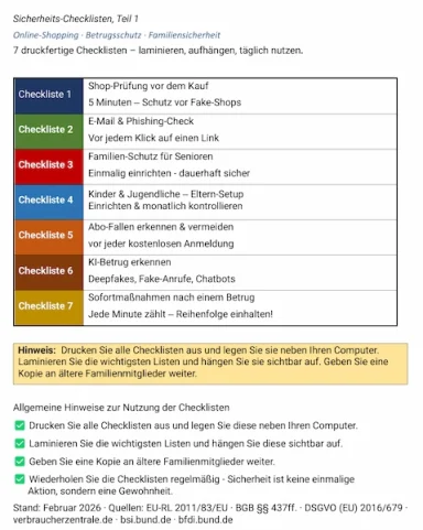 Übersicht über die Sicherheits-Checklisten